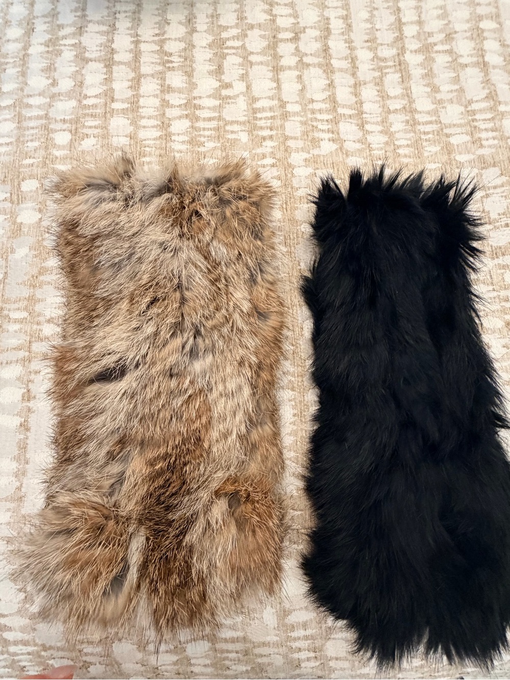 J. McLaughlin Black and Natural Rabbit Fur stretchy headbands